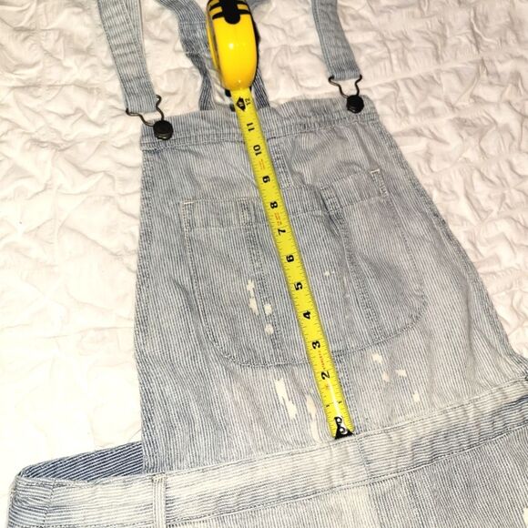 Old Navy Blue Striped Distressed Shortalls Large - Picture 7 of 14